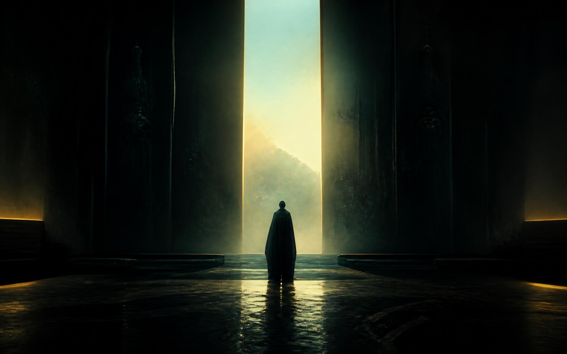 Figure at a gateway of light